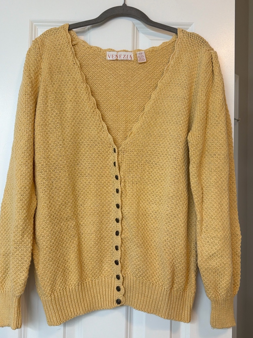 Venezia Scalloped V-Neck Mustard Button Cardigan
